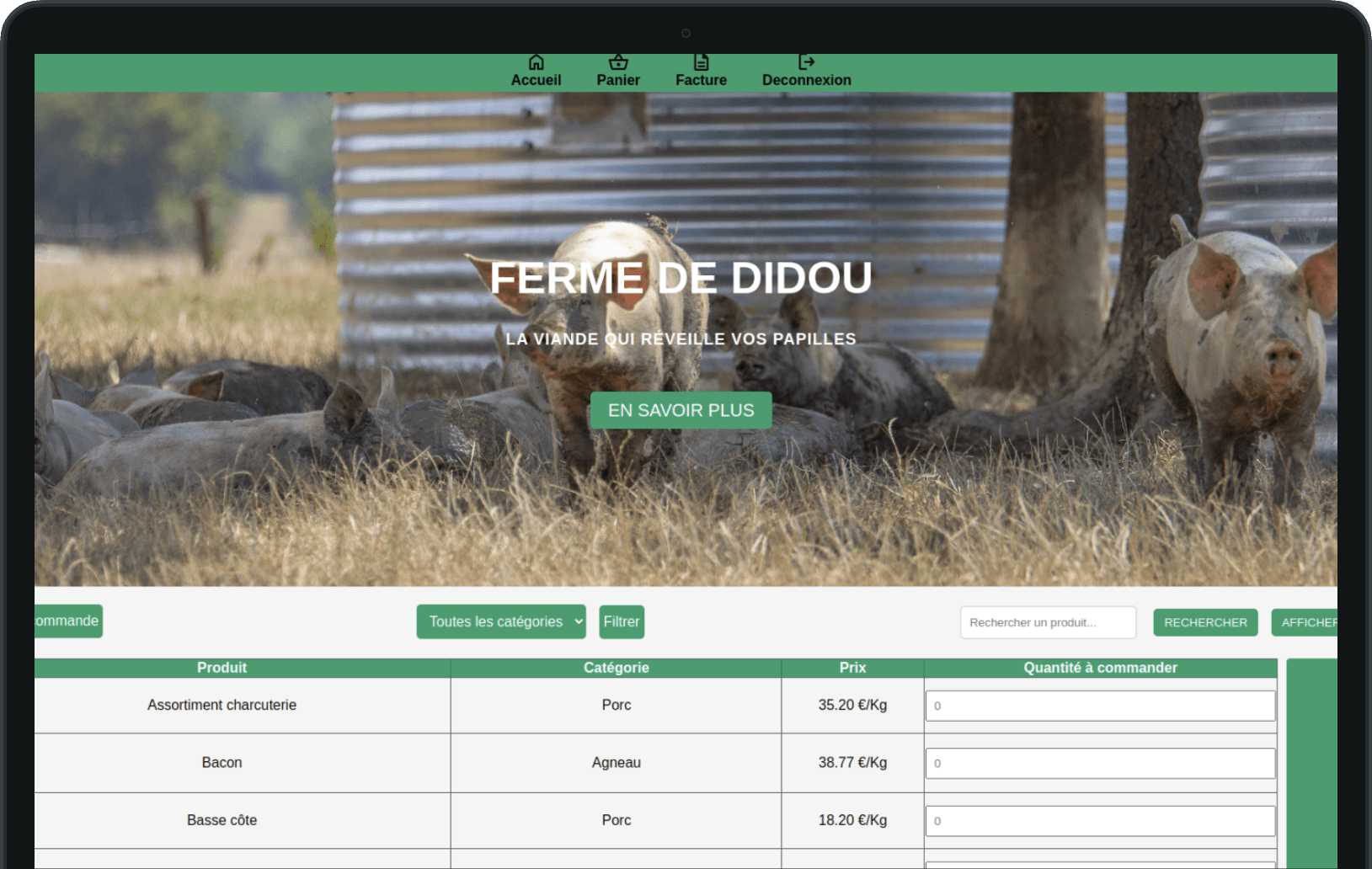 Aperçu de l’application de gestion de La Ferme de Didou.