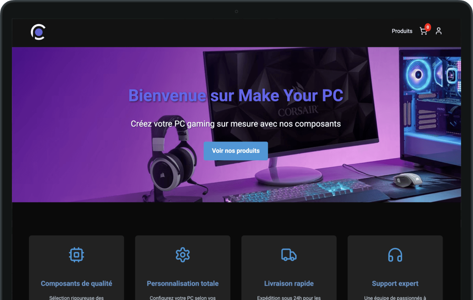 Aperçu de la boutique de composants informatiques MakeYourPC.